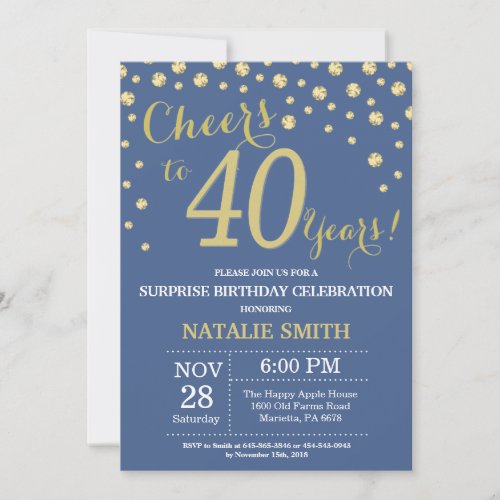 Blue and Gold Surprise 40th Birthday Diamond
