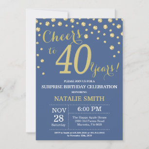 Blue and Gold Surprise 40th Birthday Diamond Invitation