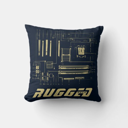 blue and gold Tech  Circuit Board  Motherboard Throw Pillow