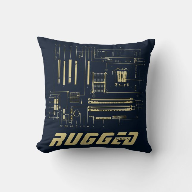blue and gold Tech | Circuit Board | Motherboard Throw Pillow (Front)