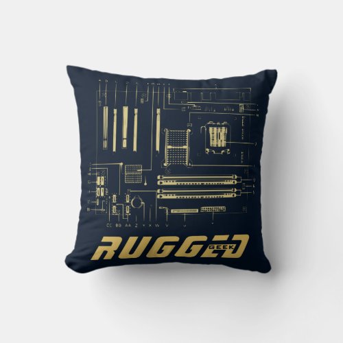 blue and gold Tech  Motherboard  Circuit Board Throw Pillow