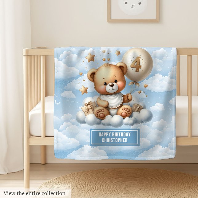 Blue and gold teddy blanket for 4th birthday gift (Blue and gold teddy blanket for 4th birthday gift)