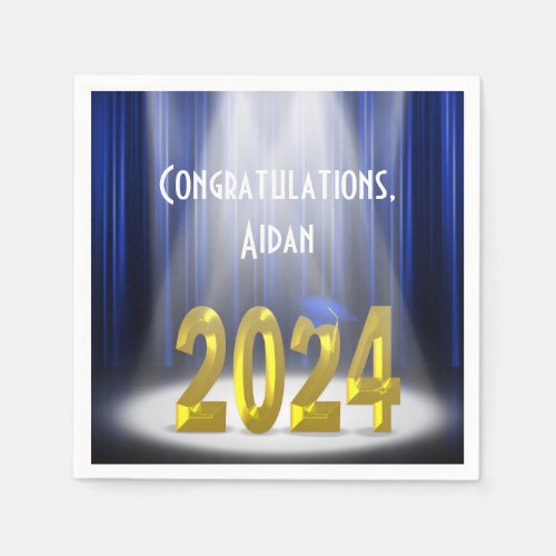 Blue and Gold Text 2024 Graduation Stage  Napkins