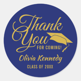 Blue And Gold Thank You Graduation Party Favor Classic Round Sticker