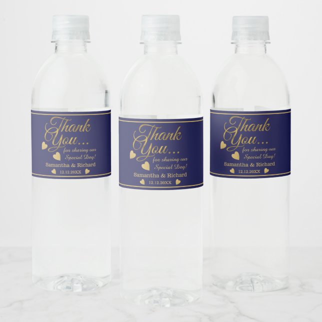 Blue And Gold Thank You Wedding  Party Favor Water Bottle Label (Bottles)