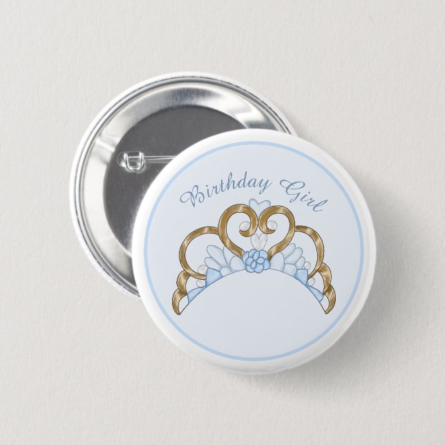 Blue and Gold Tiara Birthday Girl Pin (Front & Back)