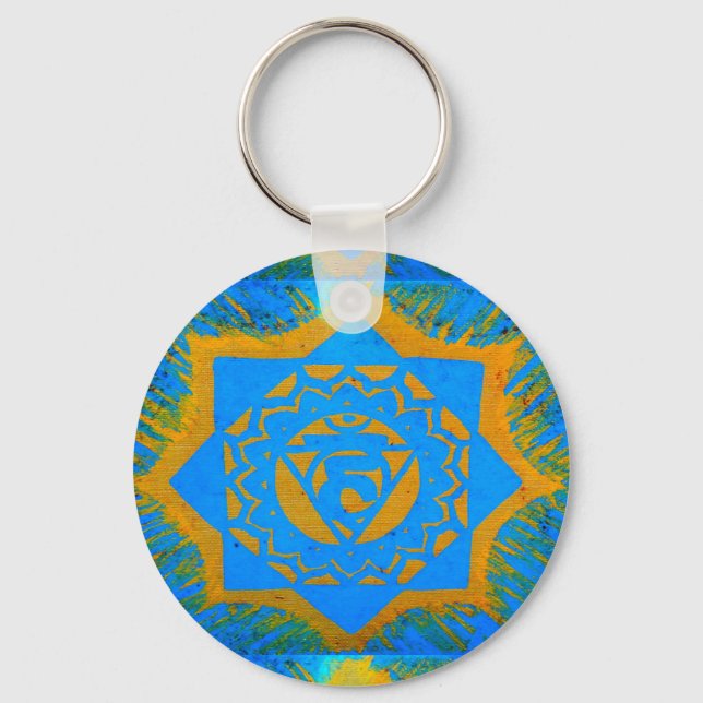 blue and gold tibetan design keychain (Front)
