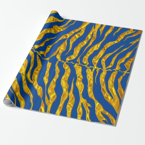 Blue And Gold Tiger Stripes Animal Print Wrapping Paper