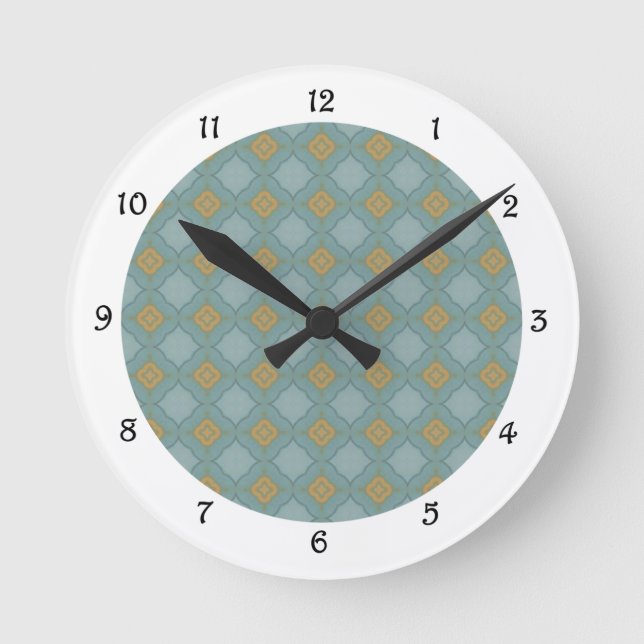 Blue and Gold Tiled Pattern Clock (Front)