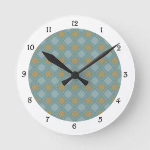 Blue and Gold Tiled Pattern Clock