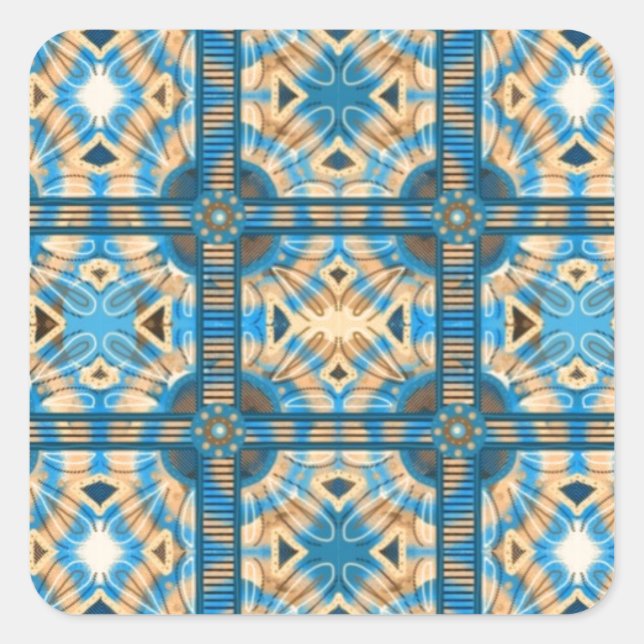 Blue and gold tiles square sticker (Front)