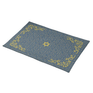 Blue and Gold Tone Baroque Flourish Cloth Placemat