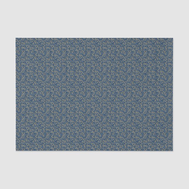 Blue and Gold Tone Baroque Flourish Decoupage Tissue Paper (Front)