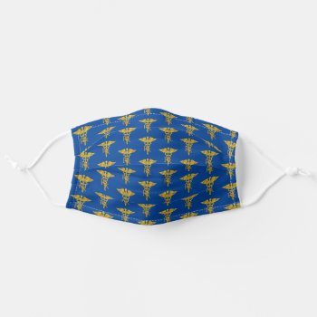 Blue And Gold Tone Rx Pharmacist Caduceus Pattern Adult Cloth Face Mask by hhbusiness at Zazzle