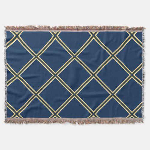 Blue and Gold Trellis Pattern Throw Blanket