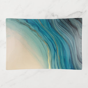 Blue and gold trinket tray 'Oceans'