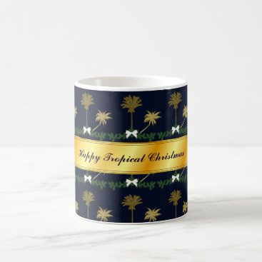 Blue and Gold Tropical Christmas with Palm Trees Coffee Mug Blue and Gold Tropical Christmas with Palm Trees Coffee Mug