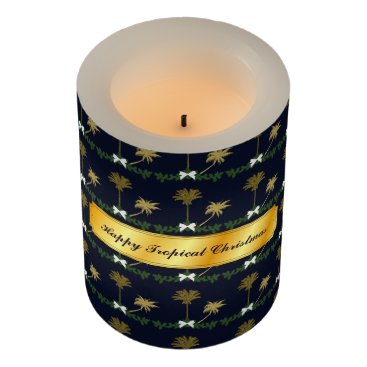 Blue and Gold Tropical Christmas with Palm Trees Flameless Candle Blue and Gold Tropical Christmas with Palm Trees Flameless Candle