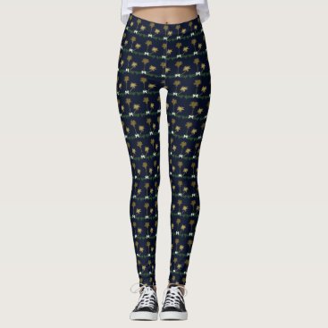 Blue and Gold Tropical Christmas with Palm Trees Leggings Blue and Gold Tropical Christmas with Palm Trees Leggings