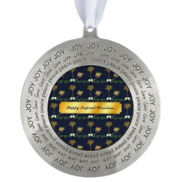 Blue and Gold Tropical Christmas with Palm Trees Ornament Blue and Gold Tropical Christmas with Palm Trees Ornament