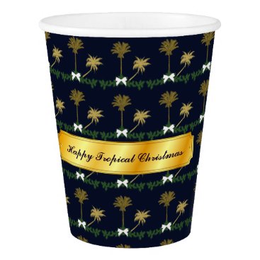 Blue and Gold Tropical Christmas with Palm Trees Paper Cup Blue and Gold Tropical Christmas with Palm Trees Paper Cup