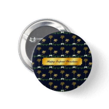 Blue and Gold Tropical Christmas with Palm Trees Pinback Button Blue and Gold Tropical Christmas with Palm Trees Pinback Button