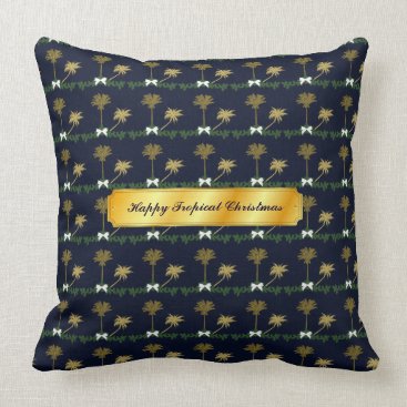 Blue and Gold Tropical Christmas with Palm Trees Throw Pillow Blue and Gold Tropical Christmas with Palm Trees Throw Pillow