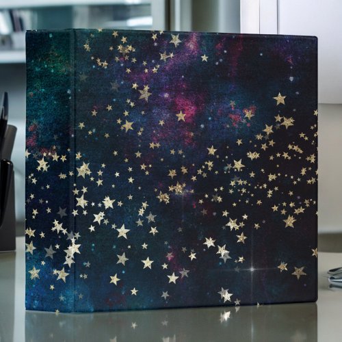 Blue and Gold Under the Stars Night Sky 3 Ring Binder