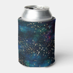 Blue and Gold Under the Stars Night Sky Can Cooler