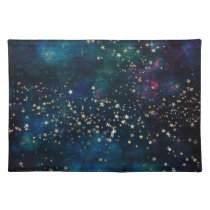 Blue and Gold Under the Stars Night Sky Cloth Placemat