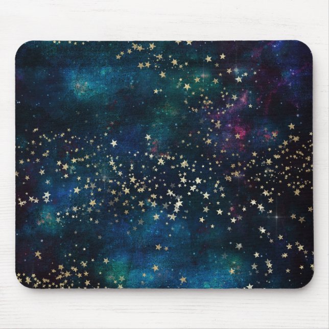 Blue and Gold Under the Stars Night Sky Mouse Pad (Front)