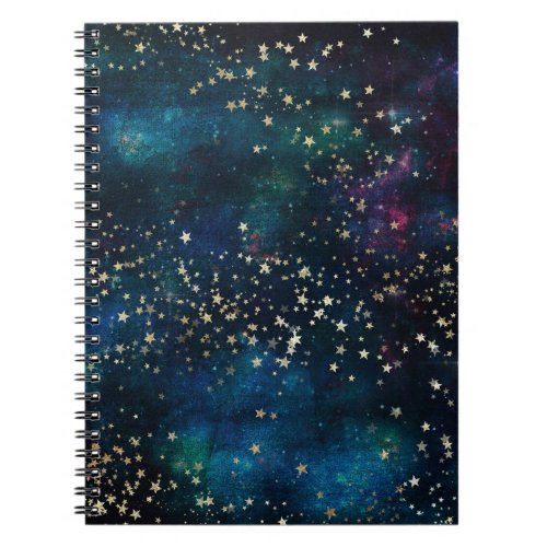 Blue and Gold Under the Stars Night Sky Notebook