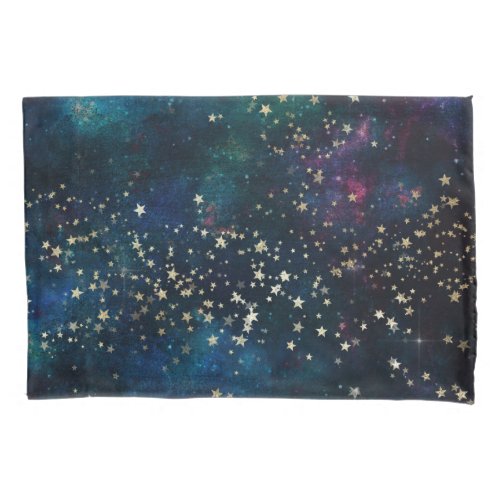 Blue and Gold Under the Stars Night Sky Pillow Case