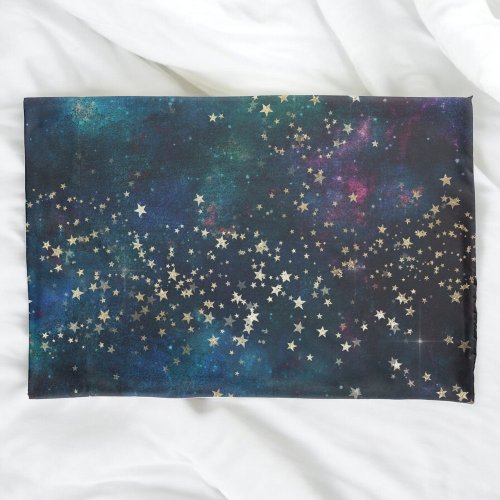 Blue and Gold Under the Stars Night Sky Pillow Case