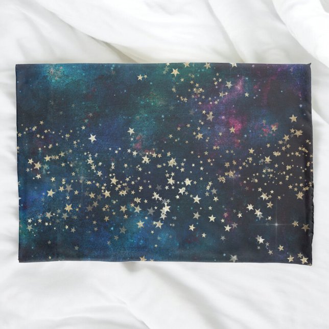 Blue and Gold Under the Stars Night Sky Pillow Case (Creator Uploaded)
