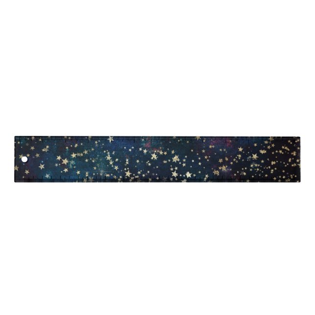 Blue and Gold Under the Stars Night Sky Ruler (Front)