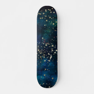 Blue and Gold Under the Stars Night Sky Skateboard
