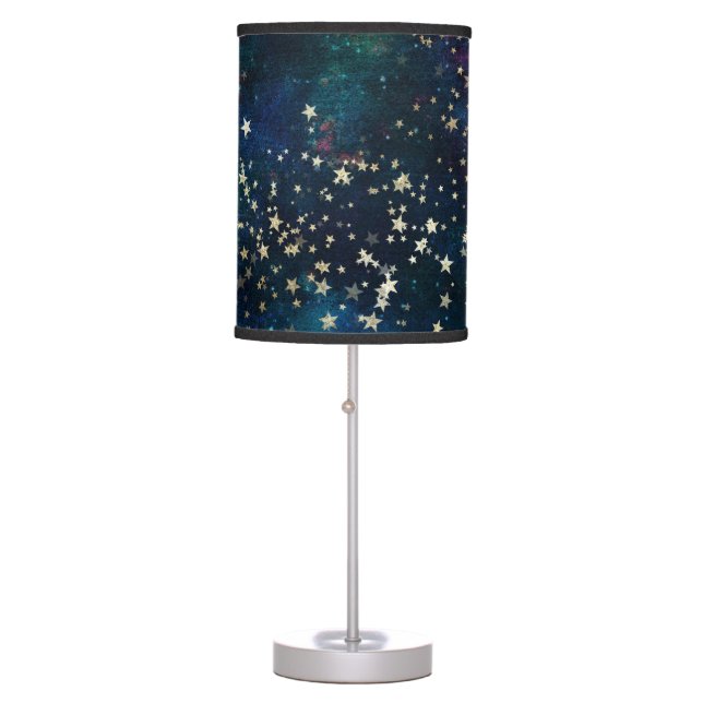 Blue and Gold Under the Stars Night Sky Table Lamp (Front)