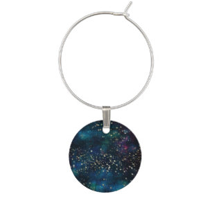 Blue and Gold Under the Stars Night Sky Wine Charm