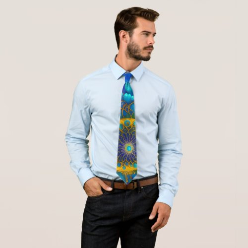 Blue and gold under water abstract neck tie