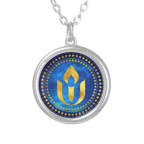 Blue and gold Unitarian chalice necklace 