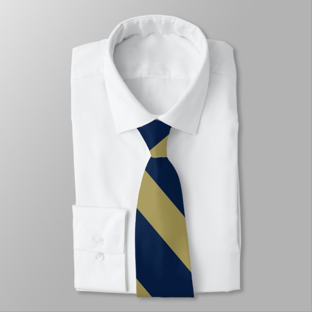 Blue and Gold University Stripe Neck Tie (Tied)