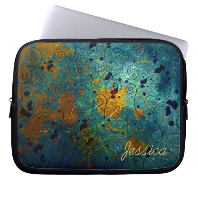 Blue and Gold Vine Laptop Sleeve (Front)