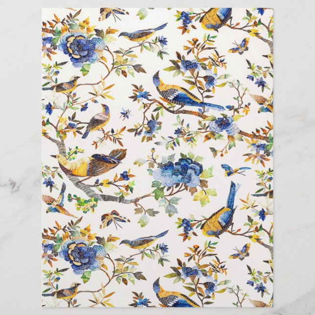 Blue and gold vintage birds origami paper (Front)