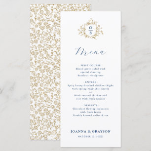 Blue and Gold Vintage Botanical Wedding Menu