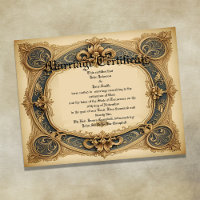 Blue and gold Vintage  Marriage Certificate