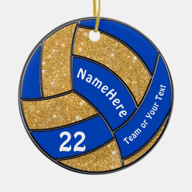 Blue and Gold Volleyball Ornament Personalized (Front)