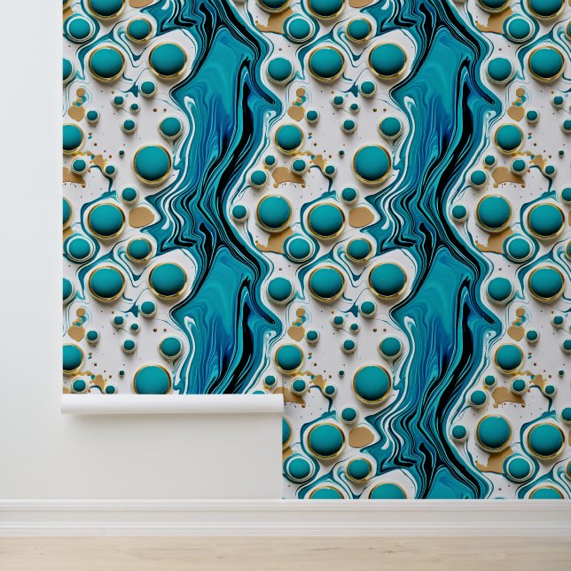 Blue and Gold Water Cascade and Bubbles Wallpaper (Application)