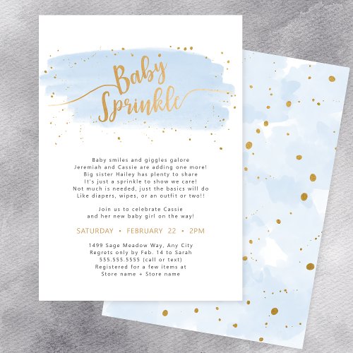 Blue and Gold Watercolor Boy Baby Sprinkle Invitation