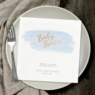 Blue and Gold Watercolor Boy Baby Sprinkle Napkins